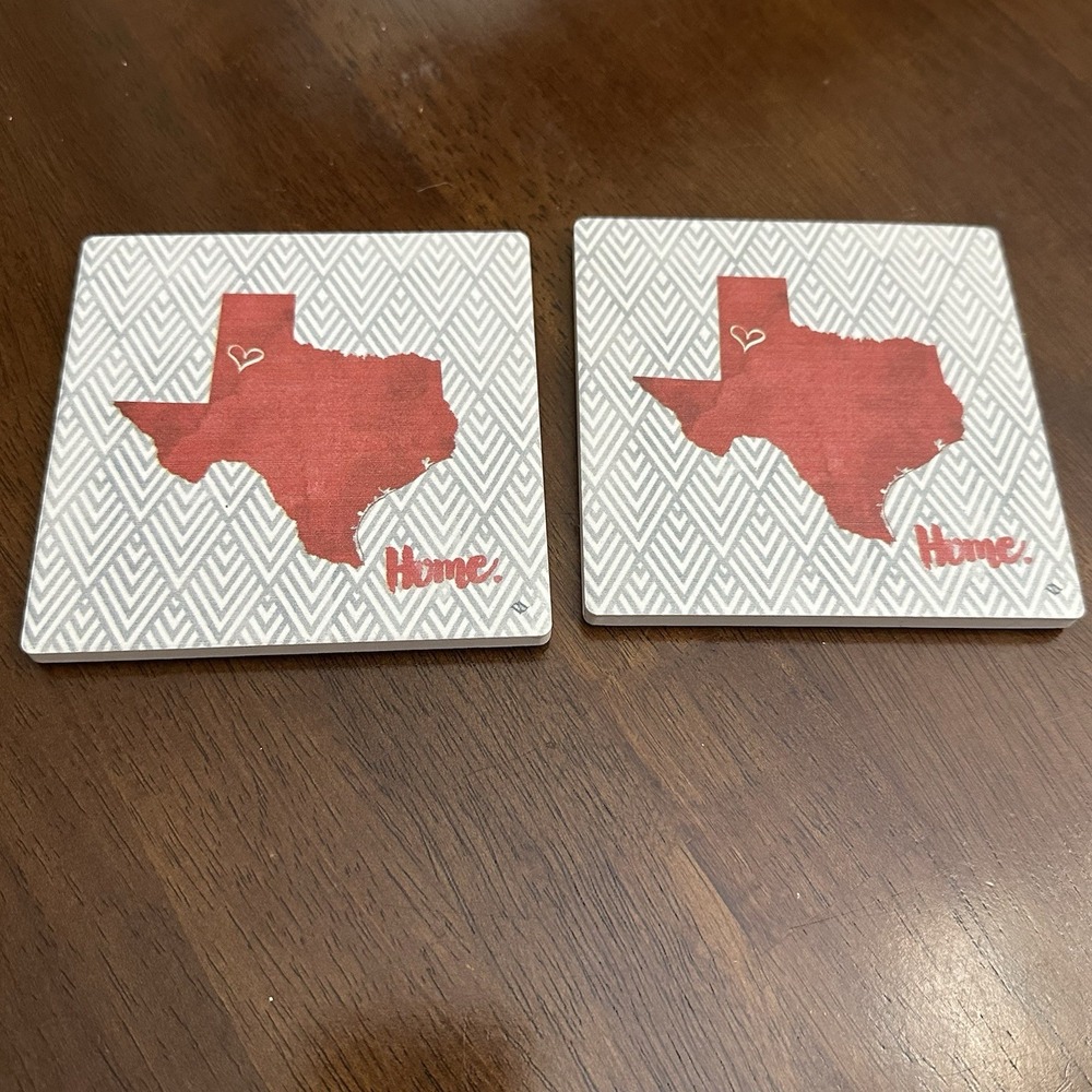 Set of‎ 2 Thirstystone Texas Tech Coasters Hand Painted Texas & Heart @ Lubbock